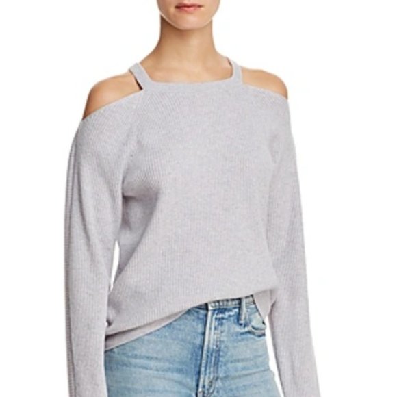 J BRAND Mackenzie Cold-shoulder Cashmere Rib Sweater Light Future Off‎ Shoulder - Picture 2 of 3